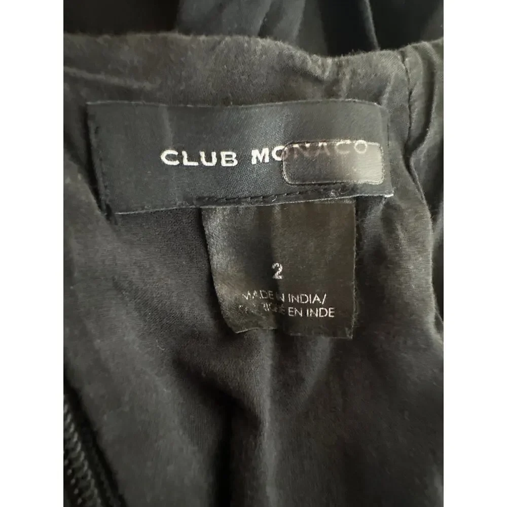Club Monaco Smocked Tiered Dress Short Puff Sleeve V-Neck Maxi A-Line Black 2
